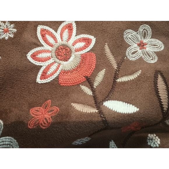 NWT Francesca's Embroidered Floral Suede Poly Mini Size Med Skirt Brown Orange - Picture 6 of 10